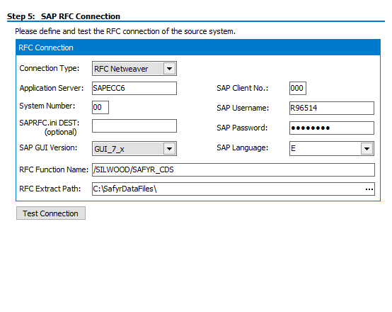 Repository Wizard – Step 5 – SAP RFC Connection